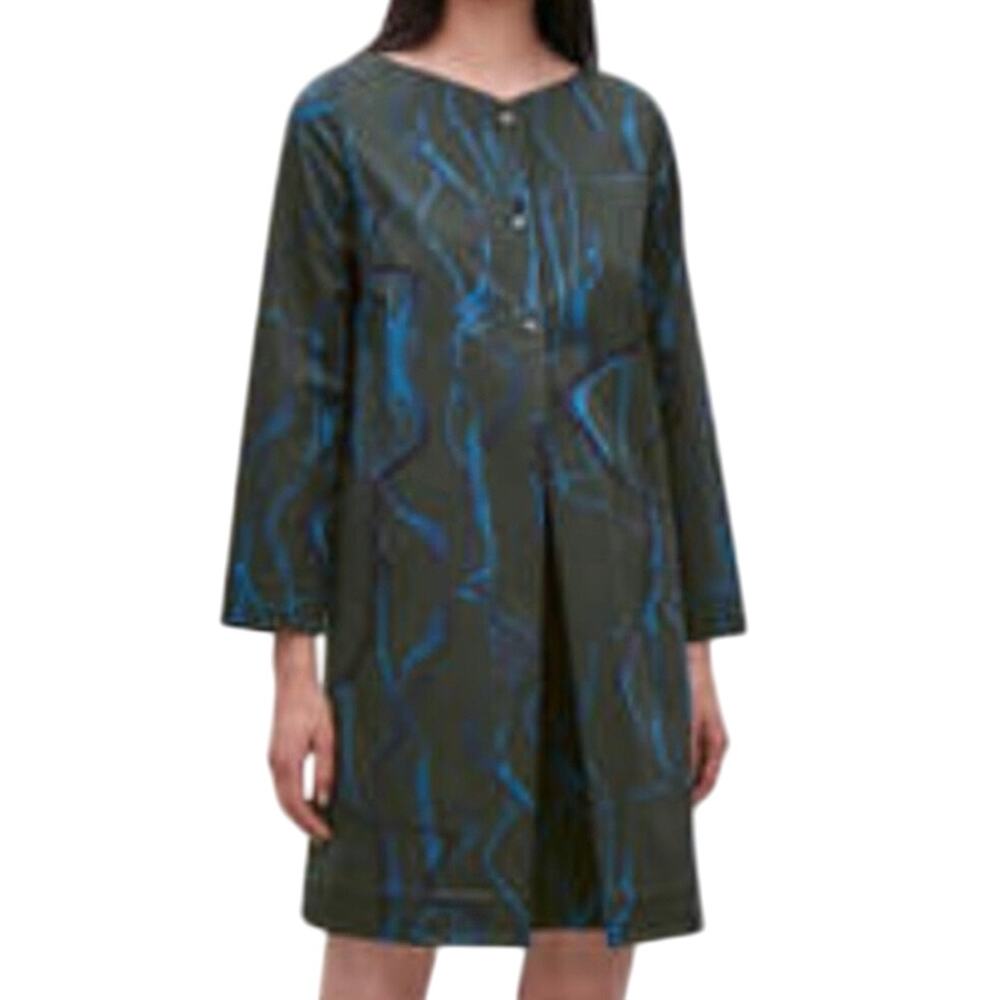 NWT COS Long Sleeve A-Line Dress Dark Forest Green & Blue 12